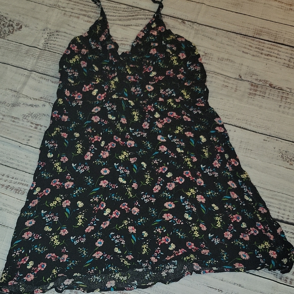 Spaghetti Strap Floral Black Dress